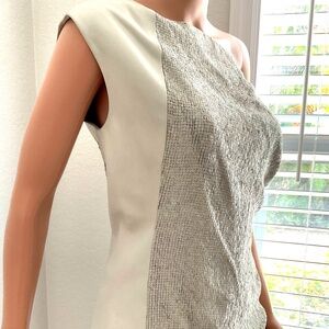 CALVIN KLEIN One shoulder sheep leather top Gray Sz 6